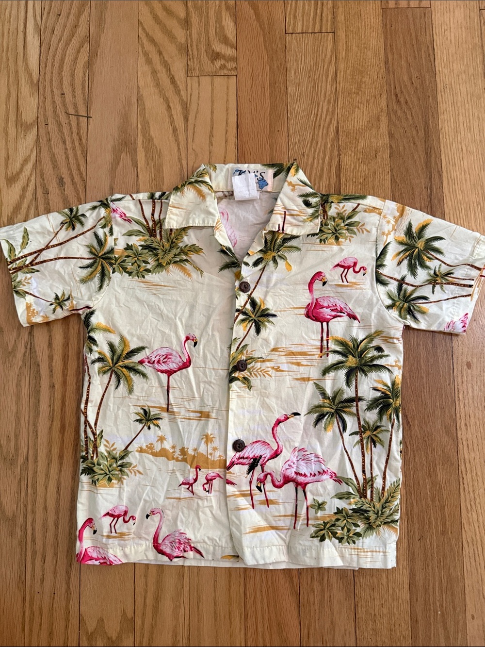 Ky’s Hawaiian Cream Tropical Flamingo Button-Up Shirt Toddler Boy size 4